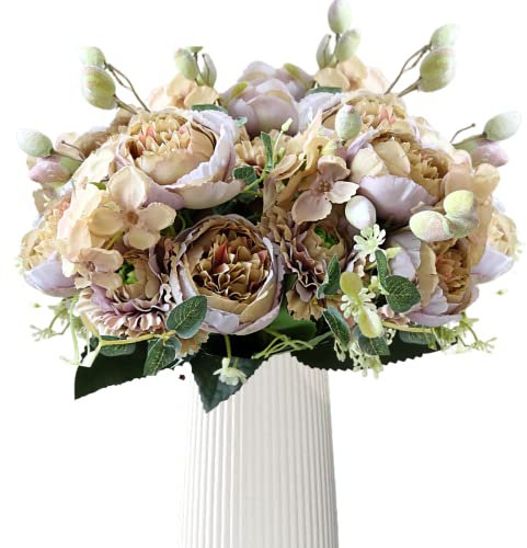 linhaida Künstliche Blumen, Künstliche Pfingstrose Gefälschte Seide Hortensie Blumenstrauß Realistische Nelken Beeren Blumenarrangements Tischdekoration