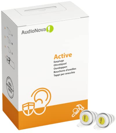 AudioNova Active- Gehörschutzstöpsel für Heimwerker, Bauarbeiten, Gartenarbeit - Gehörschutz mit Filter - Bequem - Wiederverwendbar - 3 Größen (S/M/L) - 22dB (SNR)
