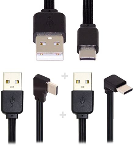 Cablecc USB-2.0-Typ-A-Stecker auf USB-C-Stecker, abgewinkelt, flach, flach, FPC-Kabel für FPV, Disk und Telefon, 13 cm, 3 Stück