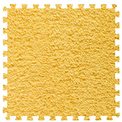 12 Pieces Interlocking Carpet Tiles,Plush Puzzle Foam Floor Mat,12 X 12 Plush Carpet Area Rug,Climbing Plush Fluffy Carpet for Bedroom,Yellow,30X30X1cm