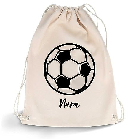GRAVURZEILE Bedruckter Turnbeutel - Sportball Design & Wunschname - Sportbeutel Rucksack Daypack Gymbag mit Kordelzug - für Schule & Freizeit Sport - für Jungen & Mädchen - Farbe: Fußball