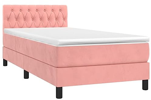 vidaXL Boxspringbett mit Matratze LED Polsterbett Bett Einzelbett Bettgestell Bettrahmen Lattenrost Schlafzimmerbett Hotelbett Rosa 100x200cm Samt