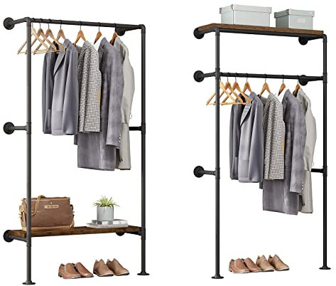 WOLTU industrielle Kleiderstange Wand,Garderobe für begehbaren Kleiderschrank,Kleiderständer mit Regal,für Schlafzimmer Ankleidezimmer