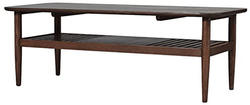 LUCBEI Table de Bout en Verre trempé Table Basse à Deux Niveaux, Table Basse en Bois avec Rangement 40 Table Basse, Table de Salon en Bois avec étagères, Bois Table de Bout Ronde (Color : A)