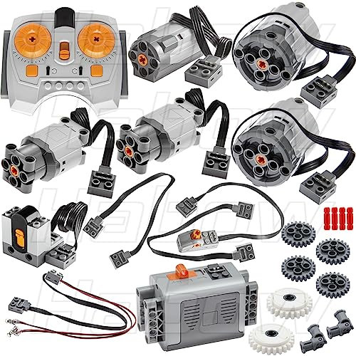 Habow 24Pcs Power-Function Technic-Parts Kit M/L/XL Motor IR Remote Control AA-Battery-Box-8881 IR Receiver Extension Wire Light Cord Control Switch Compatible with Major Brand Motor Kit.