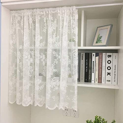 JUNNIU Transparent Mit Stickerei Gardinen Landhausstil Spitze Vintage Vorhänge Weiß Halbtransparent Besticke Scheibengardine Küchen Vorhang Tür Gardine,Haken,W280cm×H180cm