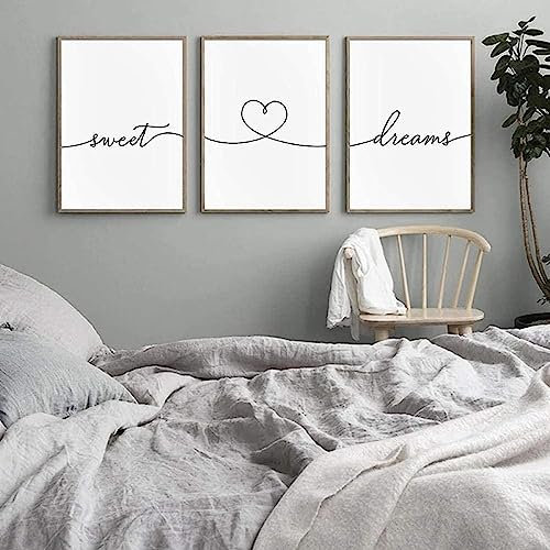 MHLCMG Leinwand Malerei Schwarz Weiß Sweet Dream Bilder Wandkunst Text Zitate Nordic Minimalist Poster Kunstdruck Bild Wand Wohnzimmer Schlafzimmer Dekor Kein Rahmen (3X20X30CM)