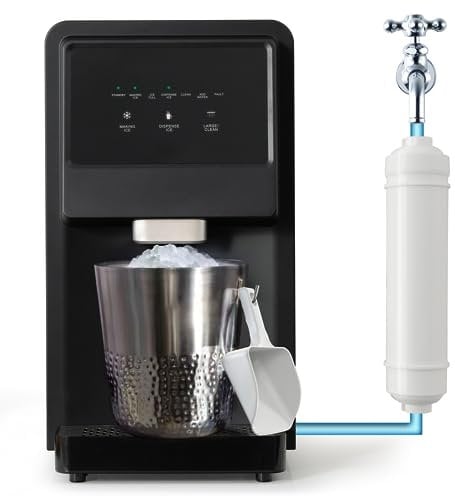 RELAX4LIFE Eiswürfelmaschine 27kg 24H|4L, Eiswürfelbereiter mit Selbstreinigungsfunktion & LED-Display & Wasseranschluss, Ice-Maker aus Edelstahl, Eismaschine für Nugget Eis, Schwarz