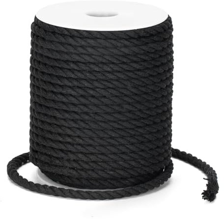KINGLAKE Makramee Garn 6mm,Baumwollschnur 25M,Makramee Kordel Schwarz 6mm,Baumwollkordel,Dicke Geflochten Schnur, Baumwollseil Für Handwerk, Gartenarbeit, Verpackung, Dekoration