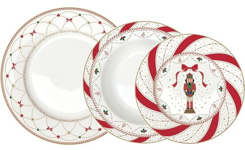Easy Life Nutcracker Twist Schiaccianoci Servizio Tavola Piatti Set 18 Pezzi Porcellana Tavola di Natale