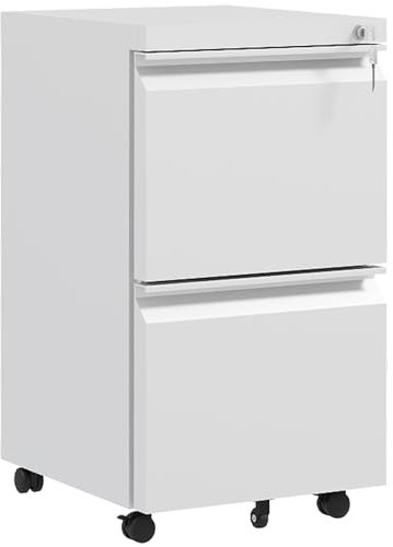 Vinsetto 2-Drawer Mobile Filing Cabinet, Steel Lockable File Cabinet for Letter, A4 and Legal Size, Pre-Assembled Body, White