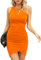 Missufe Robe d'été moulante pour femme - Mini robe décontractée - Robe courte moulante, Orange, S