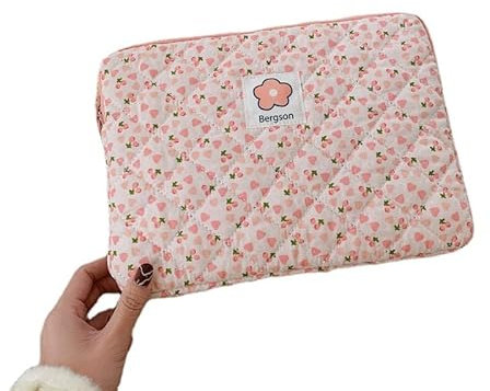 Tooe Aesthetic Harajuku Laptop Case Sleeve Cute Flower Print Indie Protective Laptop Bag Preppy Japanese Computer Bag (13inch,Pink)
