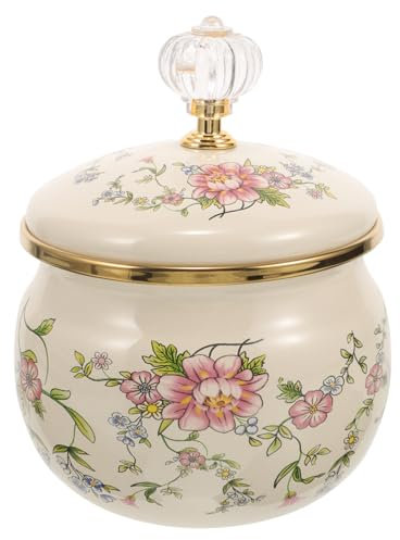 Alipis Emaille-Gewürzglas - Und Salztopf Emaille Auf Teedose Blumenmuster Fettbehälter Vintage-Öl-Aufbewahrungsdose Zuckerdose Mit Deckel Für Die Versorgung In Der Zu Hause