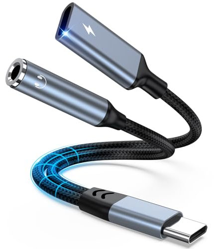 2 in 1 USB C to 3.5mm Jack Headphone Charger Adapter, USB Type C to Aux Audio Charger Adapter Splitter PD 60W Fast Charging Headphone Converter for iPhone 15 Series/Samsung S24 S23 S22/iPad/Pixel
