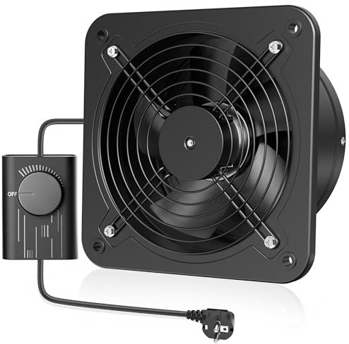 Hon&Guan Ventilador extractor de 250 mm, industrial, con regulación de velocidad europea, 1680 m³/h, ventilador de baño con tapa de persiana para garajes, sótanos, áticos, ventanas