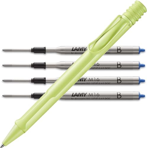 Lamy safari Kugelschreiber - mit ergonomischem Griff aus robustem ASA-Kunststoff - inkl. Großraummine M 16 in Strichbreite M in schwarz und 4 in blau B Bundle (M, springgreen)