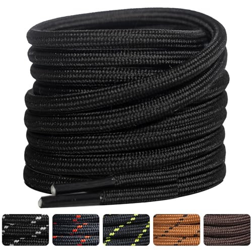SUBAUM 2 Paar Schnürsenkel Schwarz für Stiefel,Ersatz Runde Schuhbänder für Arbeitsschuhe Wanderschuhe Trekkingschuhe,Reißfest 4.5mm Dick Black Boots Shoelace(Schwarz-140cm)