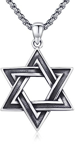 DOTBJ David Stern Halskette für Herren Damen, 925er Sterling Silber Jüdischem Stern Anhänger mit Edelstahlkette 55,88cm + 5cm
