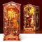 FUNPOLA Puzzle 3D en Bois Book Nook Kit, Maquette en Bois à Construire Puzzle 3D Maison de poupée Miniature à Monter soi-même avec lumière LED, Serre-Livres à insérer dans Une étagère (Monde Magique)