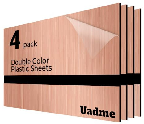 Uadme Placa Acrilico Corte Laser, 4 Hojas de Plástico ABS, Placa de Grabado Láser de Doble Color, 20x30 cm para Grabado Láser,Placa de Plástico Personalizadas a Medida (Negro sobre oro rosa cepillado)