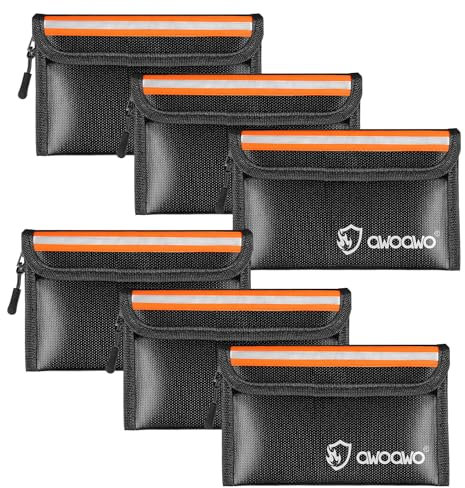 6 Stück Feuerfeste Tasche mit Reflektorstreifen 20x13cm - Praktische Kleine Feuerfeste Geldtasche für Dokumente, Bargeld und Wertsachen, 5200°F hitzebeständig wasserdicht-Schwarz