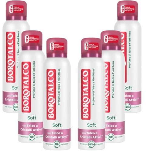 Borotalco Soft Deodorant mit Talkum- und Blütenduft Rosa 48H Spray 150 ml (6)