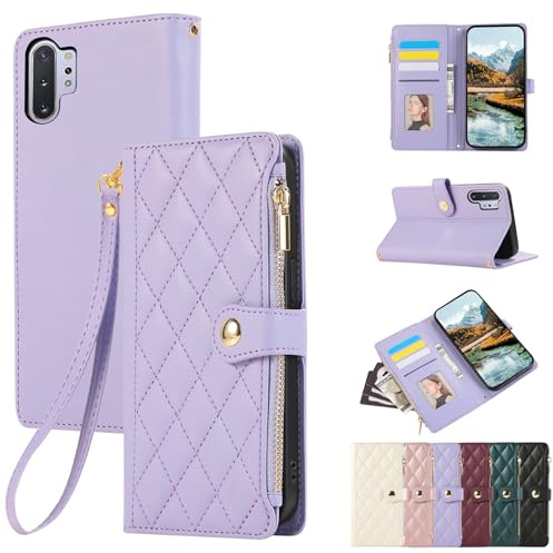 Vaitasy Handyhülle für Samsung Galaxy Note 10 Plus Lila | Reißverschluss Hülle Business PU Leder Klapphülle für Galaxy Note 10 Plus Schutzhülle mit Kartensteckplatz Ständer