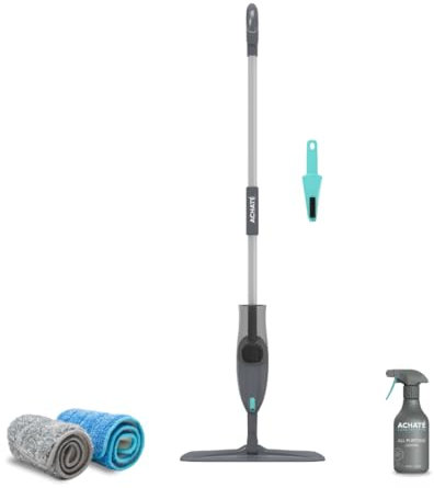 Achate Wischer mit Sprühfunktion - Sprühwischer Bodenwischer mit Wassertank - Nasswischer mit Sprühfunktion - Spray Mop für Fliesen Laminat Parkett Holzböden mit 5 Waschbaren Mikrofaser Pads