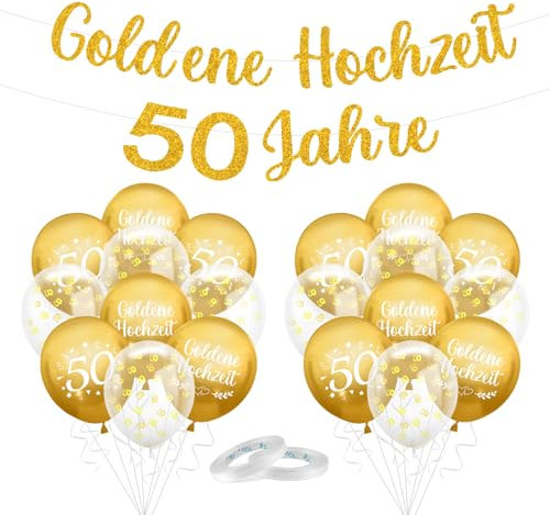 Goldene Hochzeit deko Set, 50. Gold Luftballons set, 50 Goldene Jubiläum Ballons, 50. Hochzeitstag Deko, Goldenehochzeit 50 Jahre Banner, 50. Jubiläum Goldener Ballons für Hochzeit Jubiläum