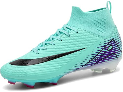 Lvptsh Mens Football Boots Astro Turf Trainers High Top Spikes Boys Football Shoes Soccer Cleats Football Athletic Competition Shoes,Green,EU42