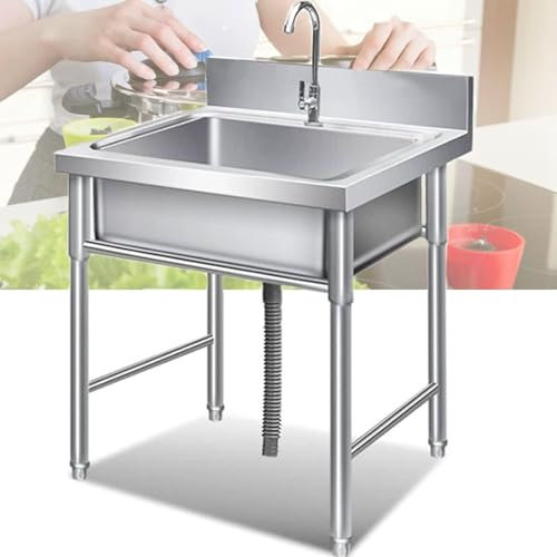 DCLINAD Edelstahl-Waschbecken Freistehende Außenspüle Gewerbliche Küchenspüle Industriespüle Für Den Außenbereich Integriertes Standwaschbecken Mit Wasserhahn Für Restaurant,Bar,Garage