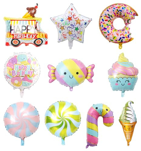 CHROMACRAFT 10 Stück Bunte Süßigkeiten-Luftballons, Eiscreme-Donut-Süßigkeiten-Dekorationsballons, Große Folienballons, Kindergeburtstagsballons, Sommerparty-Dekorationsballons