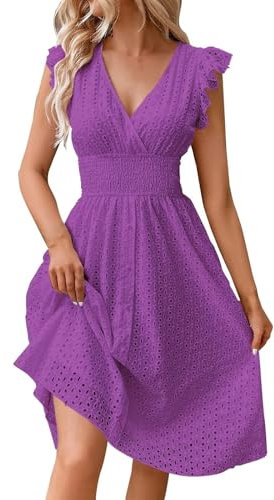 Générique Robe Longue Femme Mariage Été Robe Chemise Courte col en V Vetement Femme Ete Plage Fluide sans Manches Summer Dress Mes Commandes Violet M