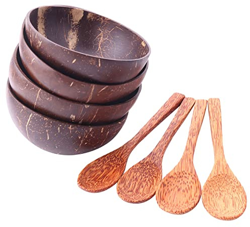 Fuhjythy Kokosnuss Schalen Set, 4 Schalen 4, Geschenk für, Salat Frucht Snack Schale für KüChe, Essen und Dekoration