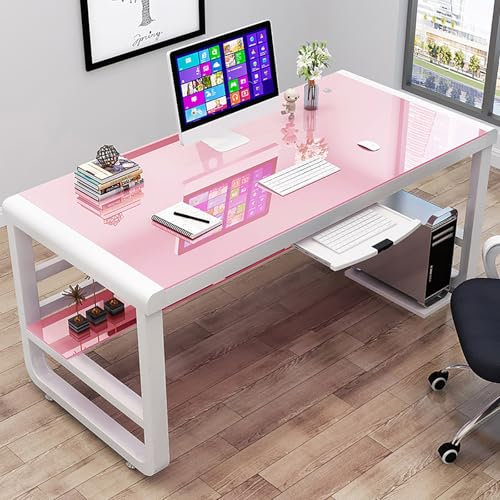 MESCXTY Scrivania Moderna per Computer in Vetro temperato, scrivania da Studio e da Gioco con Struttura in Metallo, postazione di Lavoro per PC Portatile e da Gioco(80x60x75cm(31x24x30inch), H)