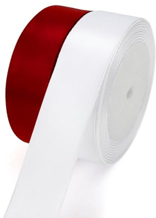 Geschenkband Weiss Weiß Rot Geschenkband Set Satinband Weiss Rot 20mm, 46m Gurtband Geschenkbänder Breit Schleifenband für Hochzeit Deko Stoffband Geburtstag Weihnachtsgeschenke Satinbänder Gurtbänder
