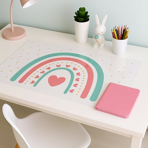 PROFOLIO Sous-main pour enfant - Antidérapant et lavable - Avec motif arc-en-ciel - Pour jouer et peindre - Convient comme support de bricolage et protection de table - Dimensions : 60 x 40 cm