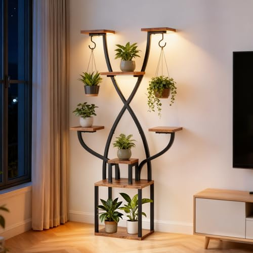 Urban Deco Plant Stand Indoor with Grow Lights 64 '' Meal Plant Shelf 8 Tiers Tall Flower Plant Corner Plant Hold Outdoor Display Rack Suitable for Living Room, Patio, Garden, Balcony