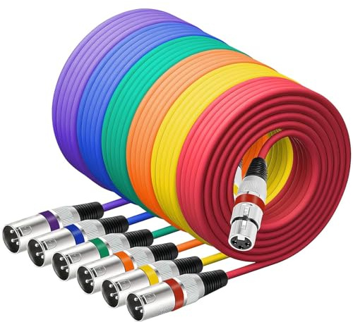 6 Pack DXM XLR Cable 2m 3 Pins Balanced XLR Microphone Cable Male to Female Suitable for Audio Mixer, Speaker Systems, Radio Station