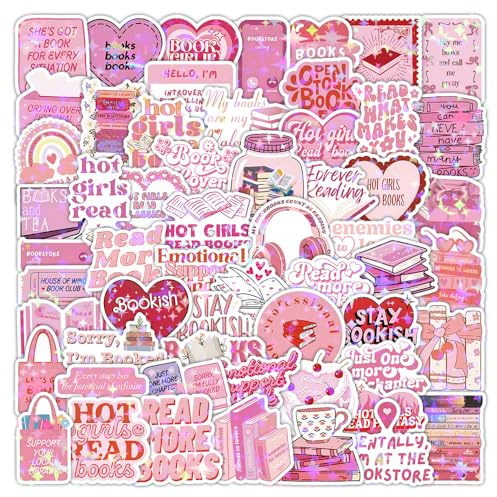 Holographische Bookish Aufkleber 120 Stück Vinyl Cute Funny Romantische Lese Sticker für Laptop Scrapbook Skateboard Gepäck Fahrrad Auto,Wasserdicht Glitter Book Stickers für Teenager Erwachsene