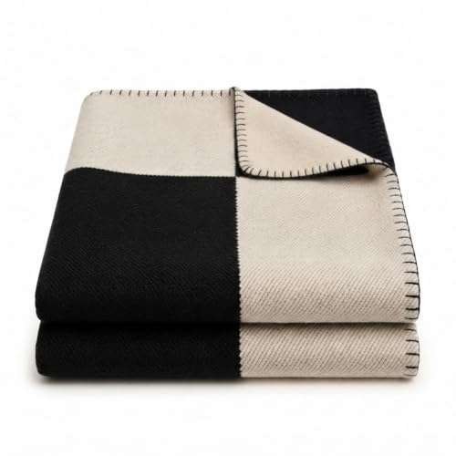 Luxusdecke Kaschmir & Wolle – Kuscheldecke für Sofa & Sessel (Schwarz)