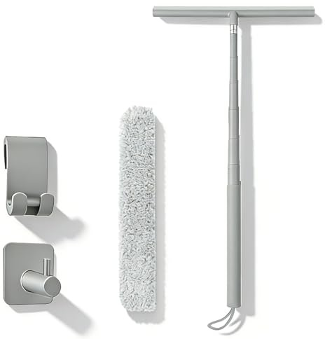 Raclette de douche à long manche 29 à 120 cm, raclette pour vitres avec manche télescopique, raclette de fenêtre, kit de raclette de douche avec support, raclette de douche, raclette de sol pour salle