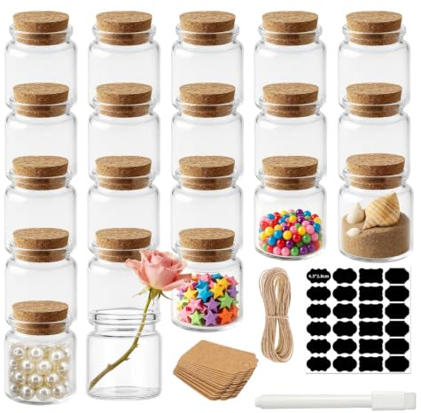 Rliocvhe 20 Stück Mini Glasflaschen zum Befüllen mit Korken,50ml Kleine Glasflaschen,Reagenzglas mit Korken,Kleine Gläser mit Deckel,für DIY, Gewürze, Hochzeit, Party, Dekoration, Geschenke