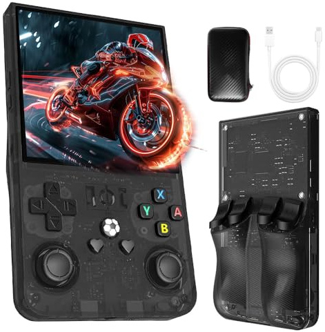 R36MAX Console Retro Game, 4 Pollici Console Portatile Gaming, Console Retro con 128 GB di Memoria, 22.000 Giochi & 30 Emulatori, Sistema Linux, Batteria 4000 mAh, Mini-Arcade (Nero)