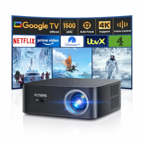 4K Projector【1500 ANSI/GTV】HDR10 Smart Auto Focus/Keystone Full HD 1080P Projector Google Voice Control, 300''Display WiFi6 Bluetooth Home Cinema Projectors for Bedroom