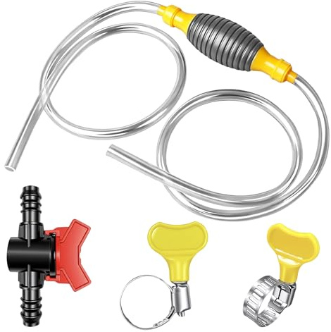 Thirtyseven Pompa Travaso Gasolio, Pompa Manuale Travaso Liquidi | Pompe a Sifone per Carburante Trasferimento Benzina Gas Liquido Acqua Sifone,con tubo 3 metri, valvola di flusso, 2 fascette