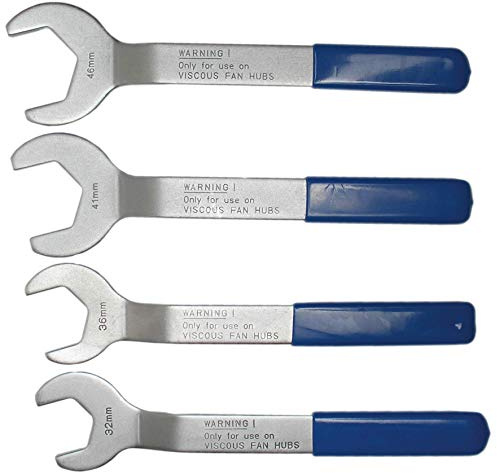 SW-Stahl 00126L Lüfter-Nabenschlüsselsatz 4-tlg. 32, 36, 41, 46 mm | Schlüssel für Visco-Kupplung am Kühler, extra flache Bauweise, 270 mm Länge, Werkzeug für Motor-Kühlsystem