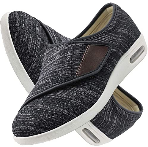 Chaussures D'œdème Diabétique Unisexe Chaussure Ajustable par Attache Auto-adhésive Diabétiques Coupe Large Chaussures de Marche orthopédiques pour diabétiques,Black Grey,40.5 EU