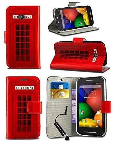 London Gadget Store Case for Apple iPhone 4 / 4S - New Bright Printed Wallet Case Cover Creative Fresh Pattern Design with Integrated Stand & MINI Stylus Pen - Red Telephone Booth Box